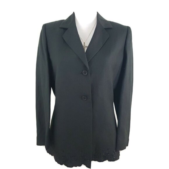 Kasper ~Woman Size 4~ Black Linen Blend Jacket Blazer Lined, Embroidered NWOT - Picture 4 of 12